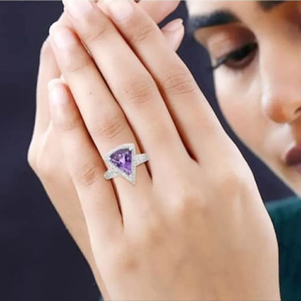 Premium African Amethyst & White Zircon Ring Size 10‎
